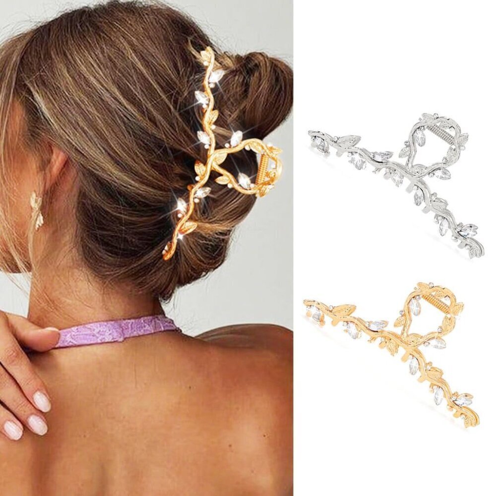 Rhinestone Claw Clips Gold Metal Thick Hair Large Fancy Hair Accessories Pack of